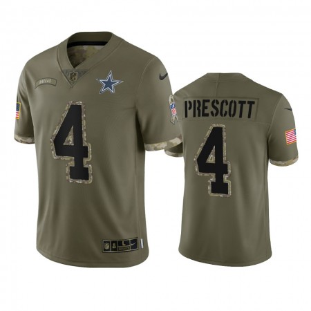 Maillot Dallas Cowboys Dak Prescott 4 Olive 2022 Salute To Service Limited - Homme